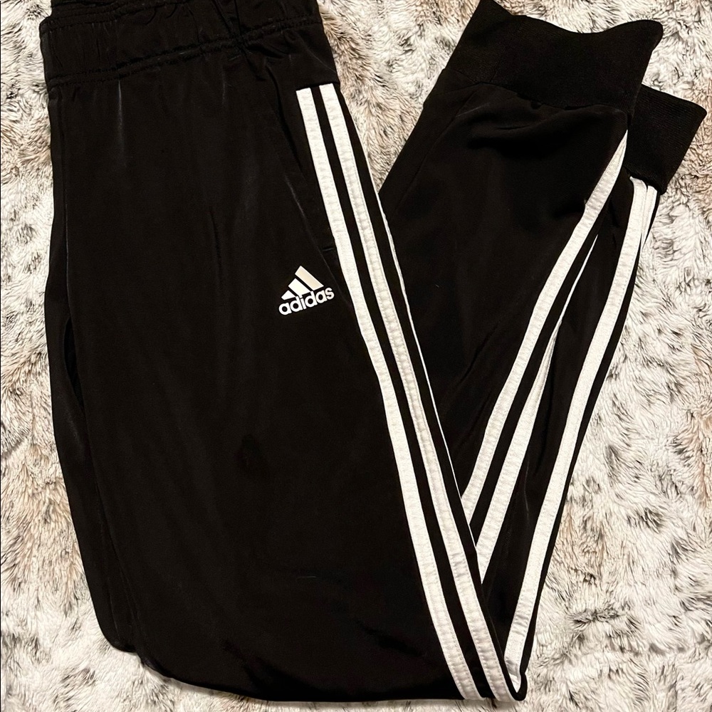 Womens Adidas black white stripe athletic running pants